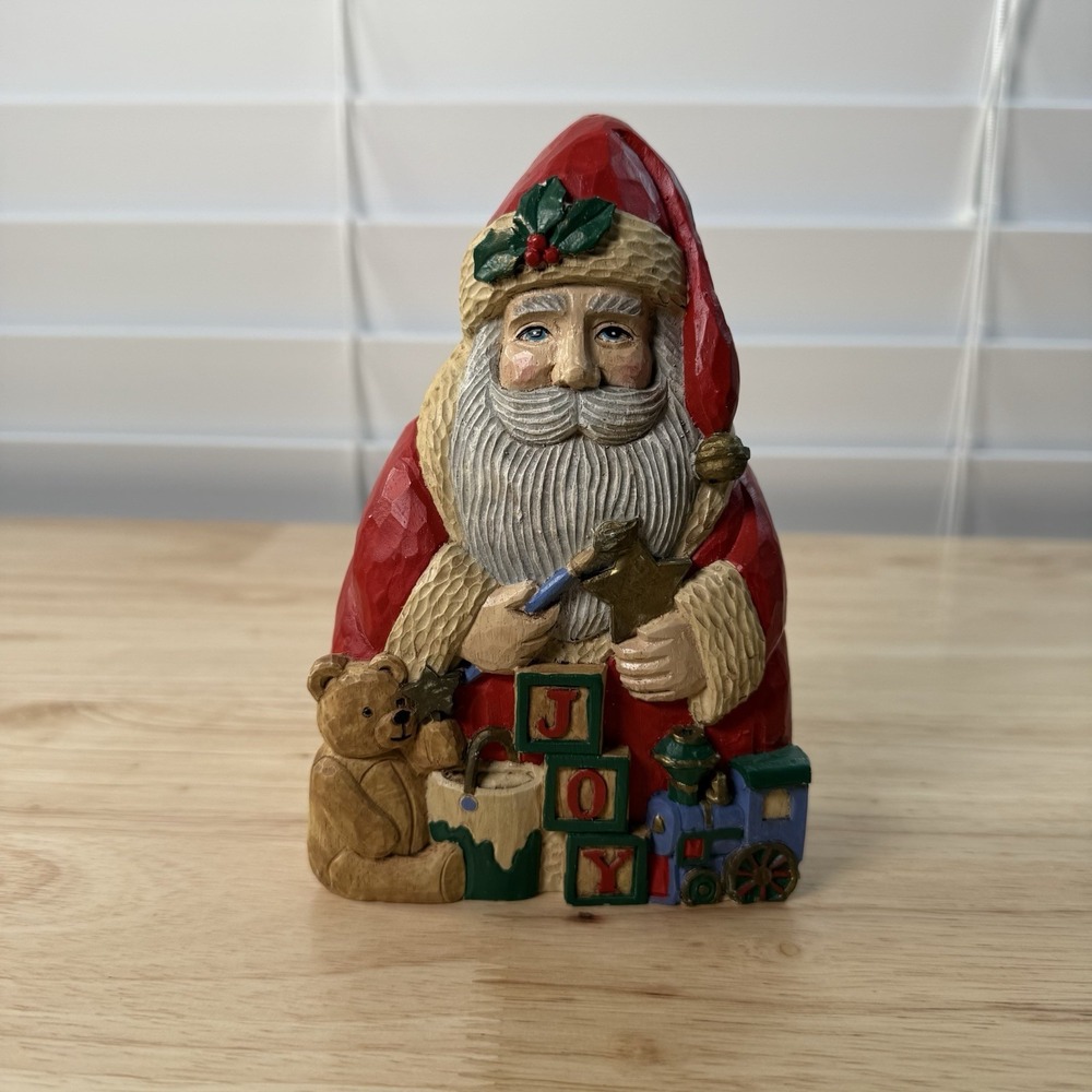 Kurt Adler Wooden Joy Santa Painting Toys Decor  7 " Vintage Folk Art Kitschy